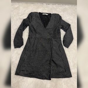 astr the label metallic dot wrap dress